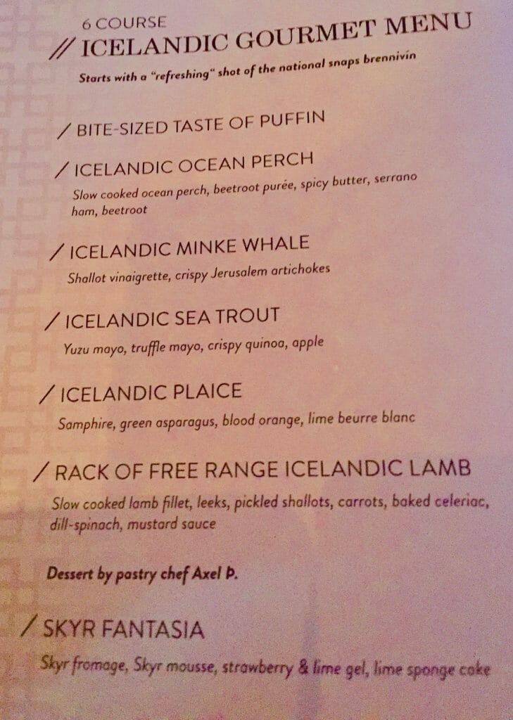 Icelandic menu Iceland
