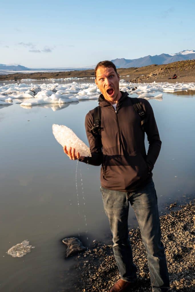 Ryan holding a glacier