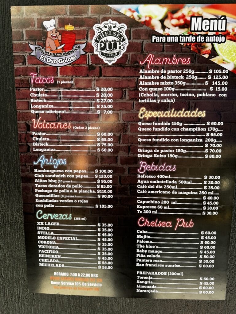 Mexico City Menu at a restaurant