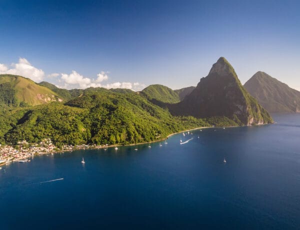 Aerial scenic view of the Gros Piton mountain peak in the Saint Lucia Island