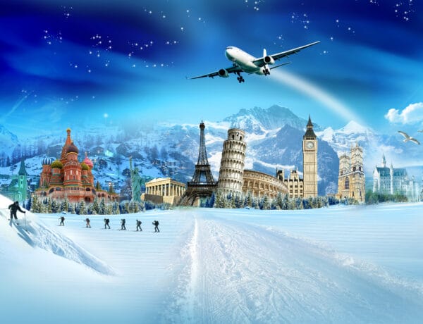 Travel winter vacation, world monuments and mountains