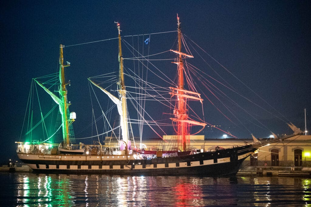 Boat at night on the water