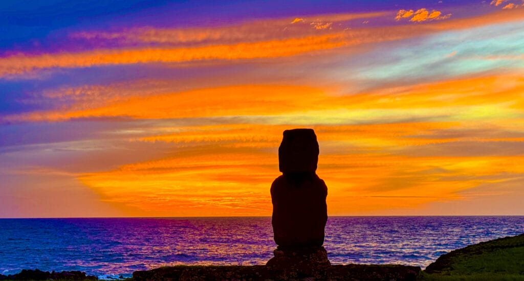 Sunset Easter Island with Moai