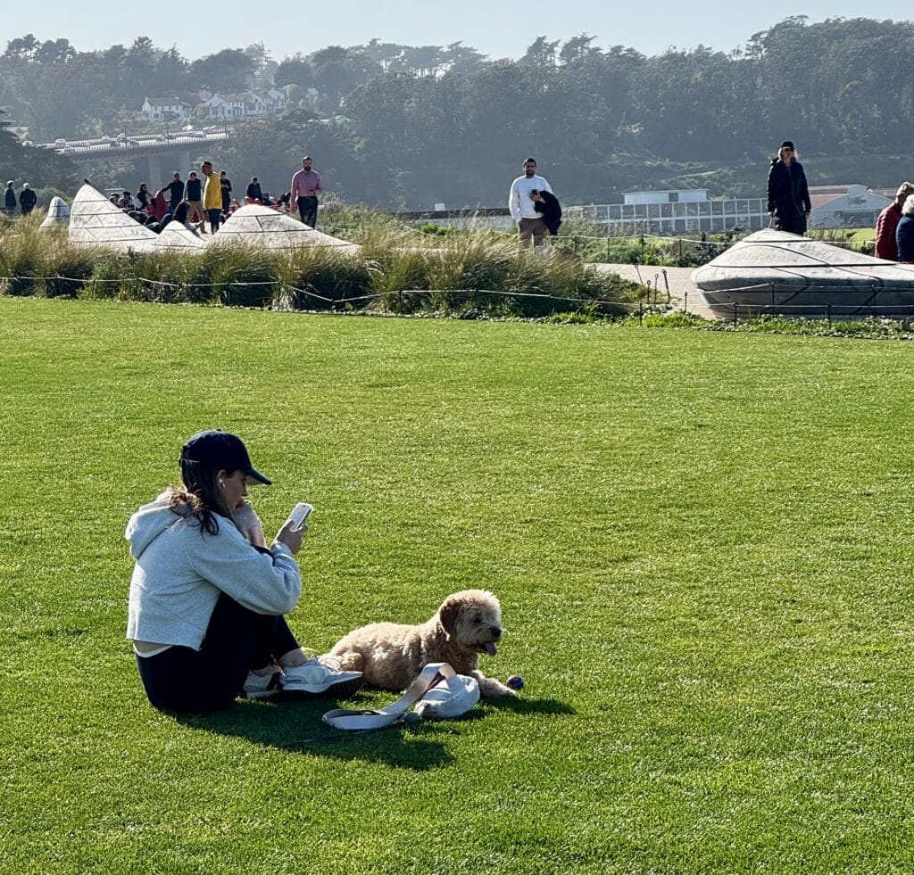 Woman and her dog at the Presidio
