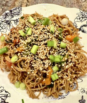 IMG 0126 Asian capellini salad, Sesame Capellini with Sweet Peppers and Scallions