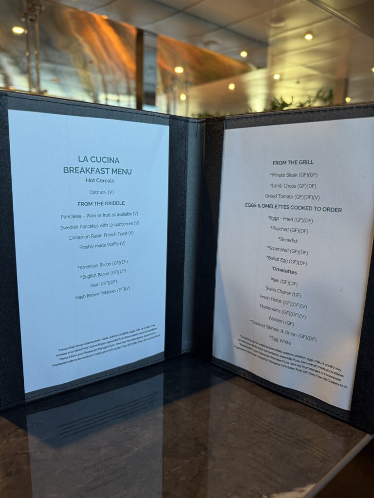 Breakfast menu