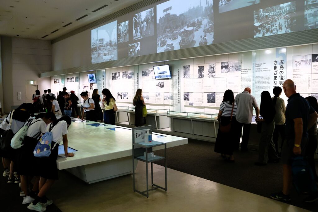 Students and visitors at Hiroshima Peace Memorial Museum