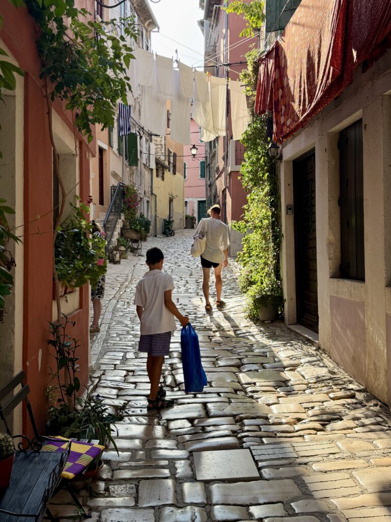 Ryan and his son on a Rovinj street