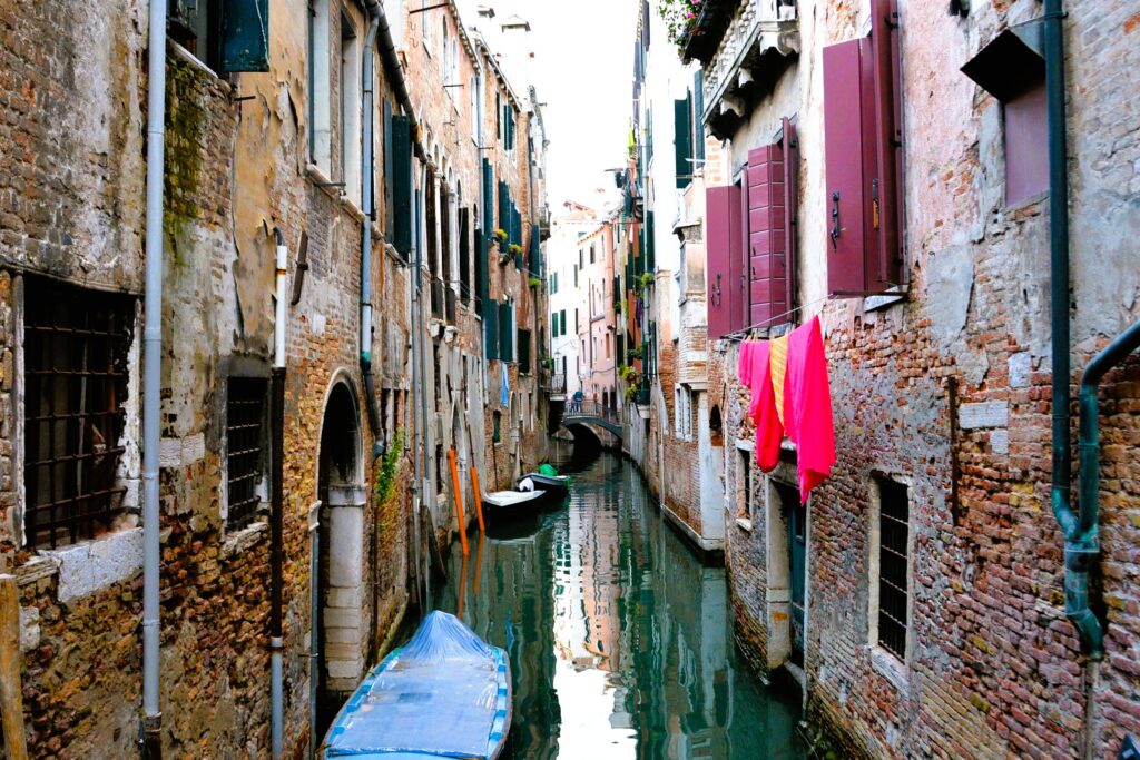 Hanging laundry over a Venice Canal
